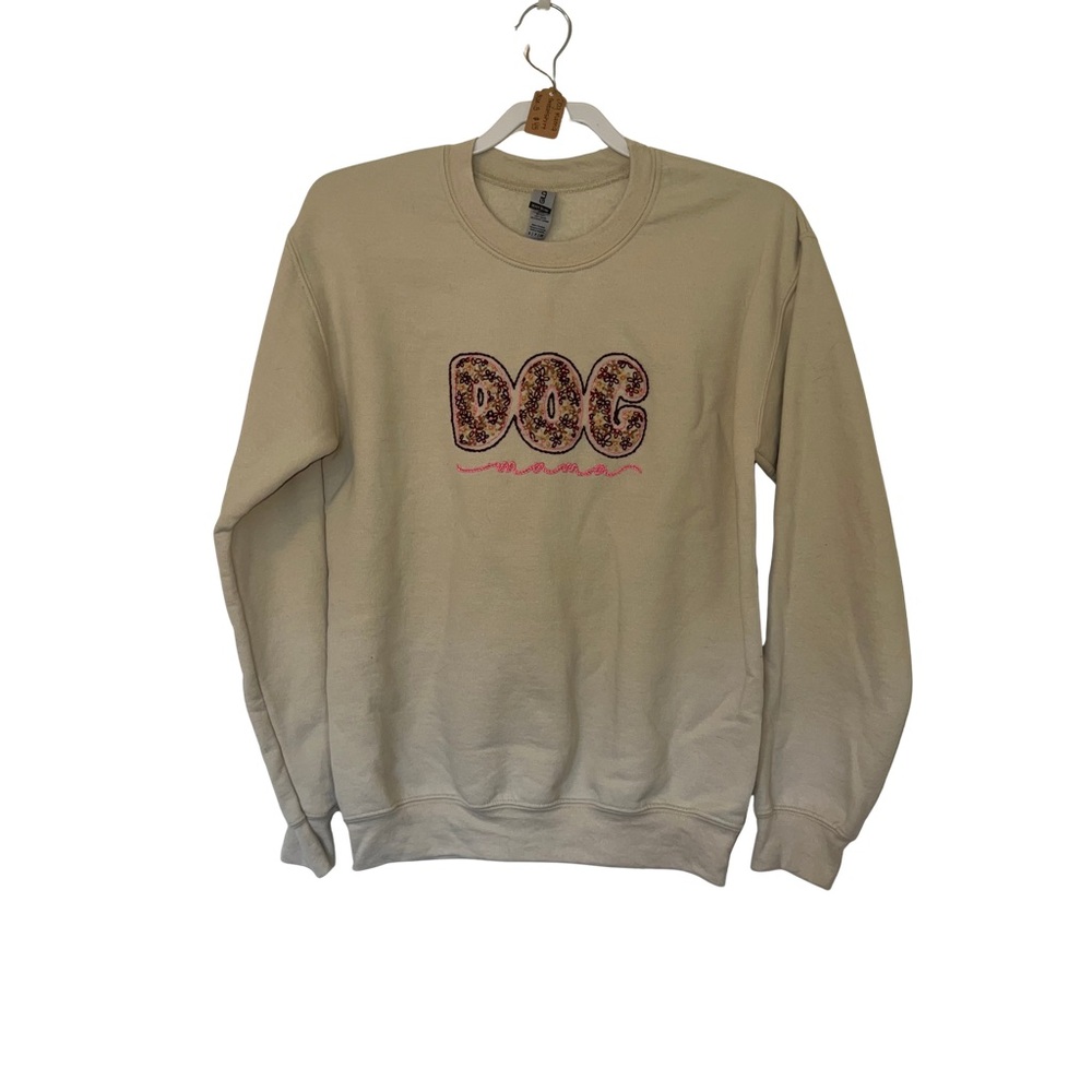 Hand Embroidered DOG MAMA Crewneck Sweatshirt